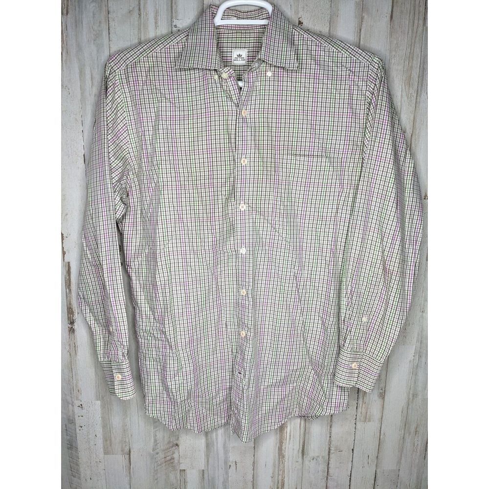 Peter Millar Mens Shirt Plaid Check Button Up Long Sleeve Medium Purple‎ Green M